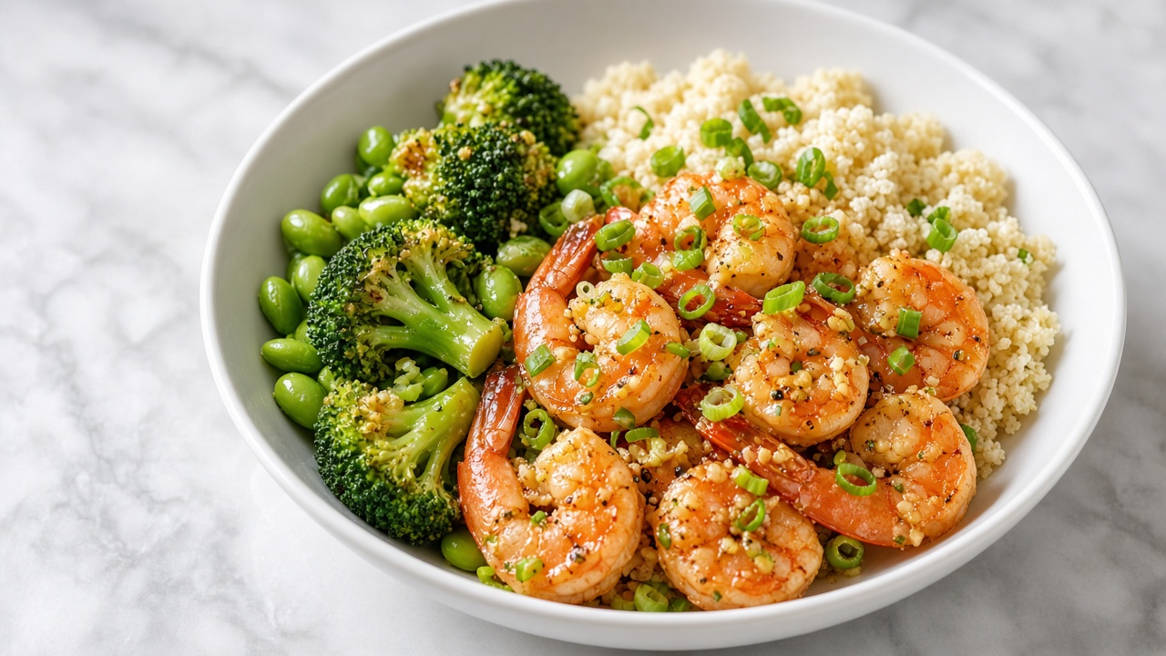 Ginger-Garlic Shrimp Broccoli Bowl