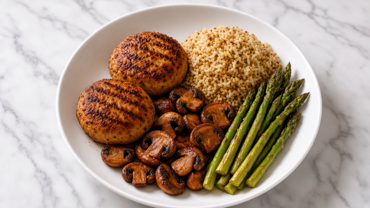 Turkey Slider Quinoa Bowl, Mushroom & Asparagus